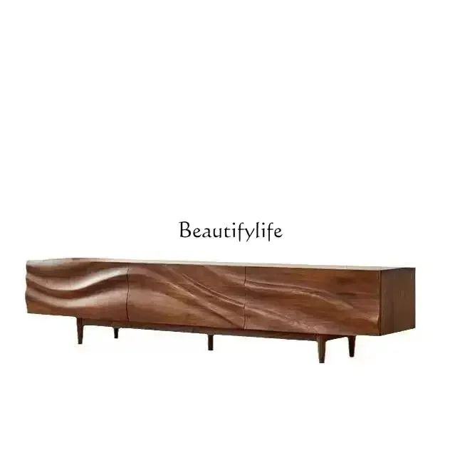 

FG40*Medieval solid wood TV cabinet Nordic black walnut simple light luxury floor cabinet