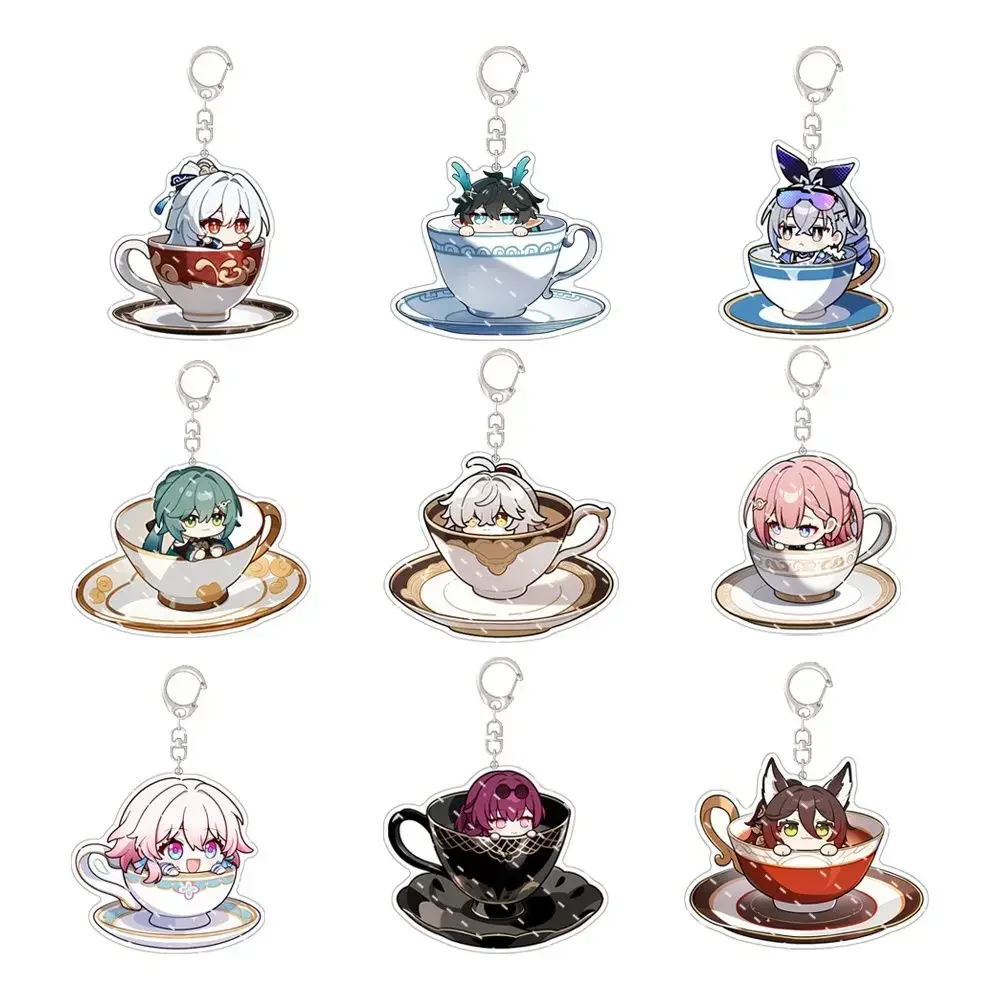 Honkai:Star Rail Cute Teacup Little Hand Styles Imbibitor Lunae Jingliu Character Keychain Base Acrylic Keyring Gift For Fans