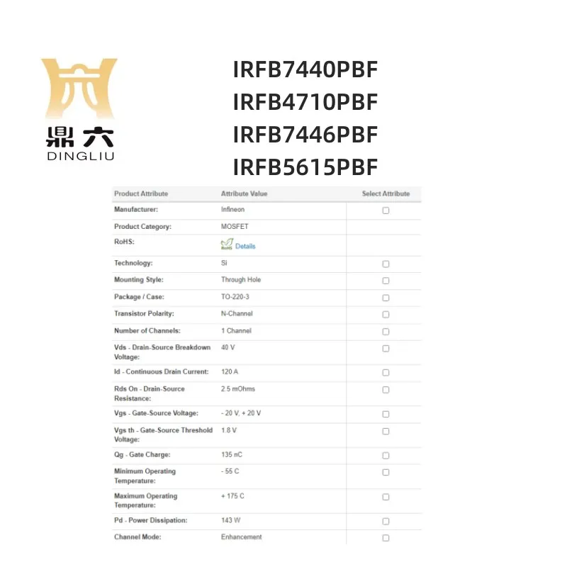 IRFB7440PBF IRFB4710PBF IRFB7446PBF IRFB5615PBF  TO-220-3  MOSFET