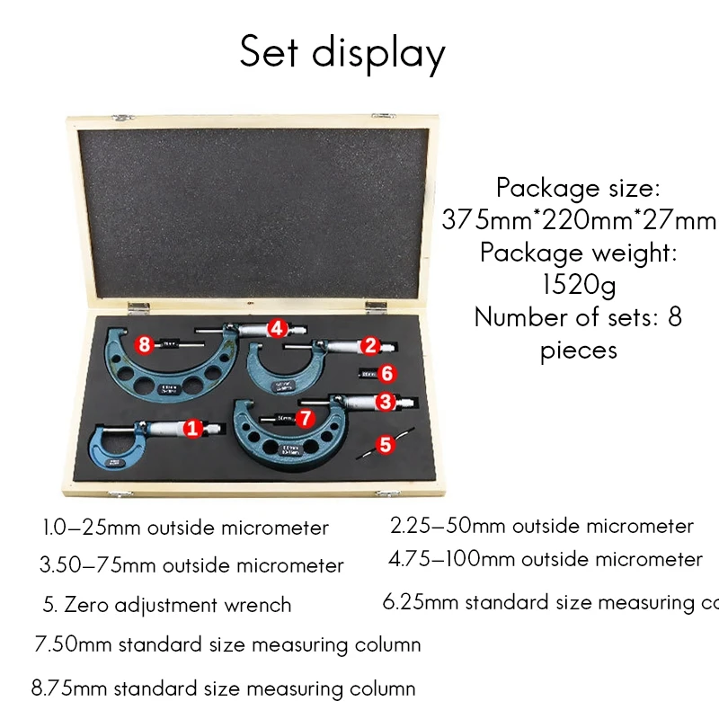 4Pcs 0-100mm 0.01mm Metric Gauge Vernier Caliper Outside Micrometers Thickness Gauge Measuring Calipers with Case