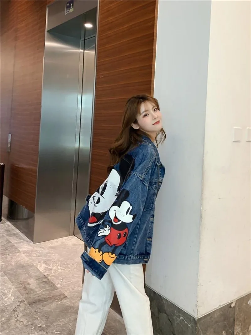 Veste en jean surdimensionnée à manches tombantes, imprimé Disney Mickey, vêtements de printemps et d'automne pour femmes, manteau Harajuku pour femmes, 2025