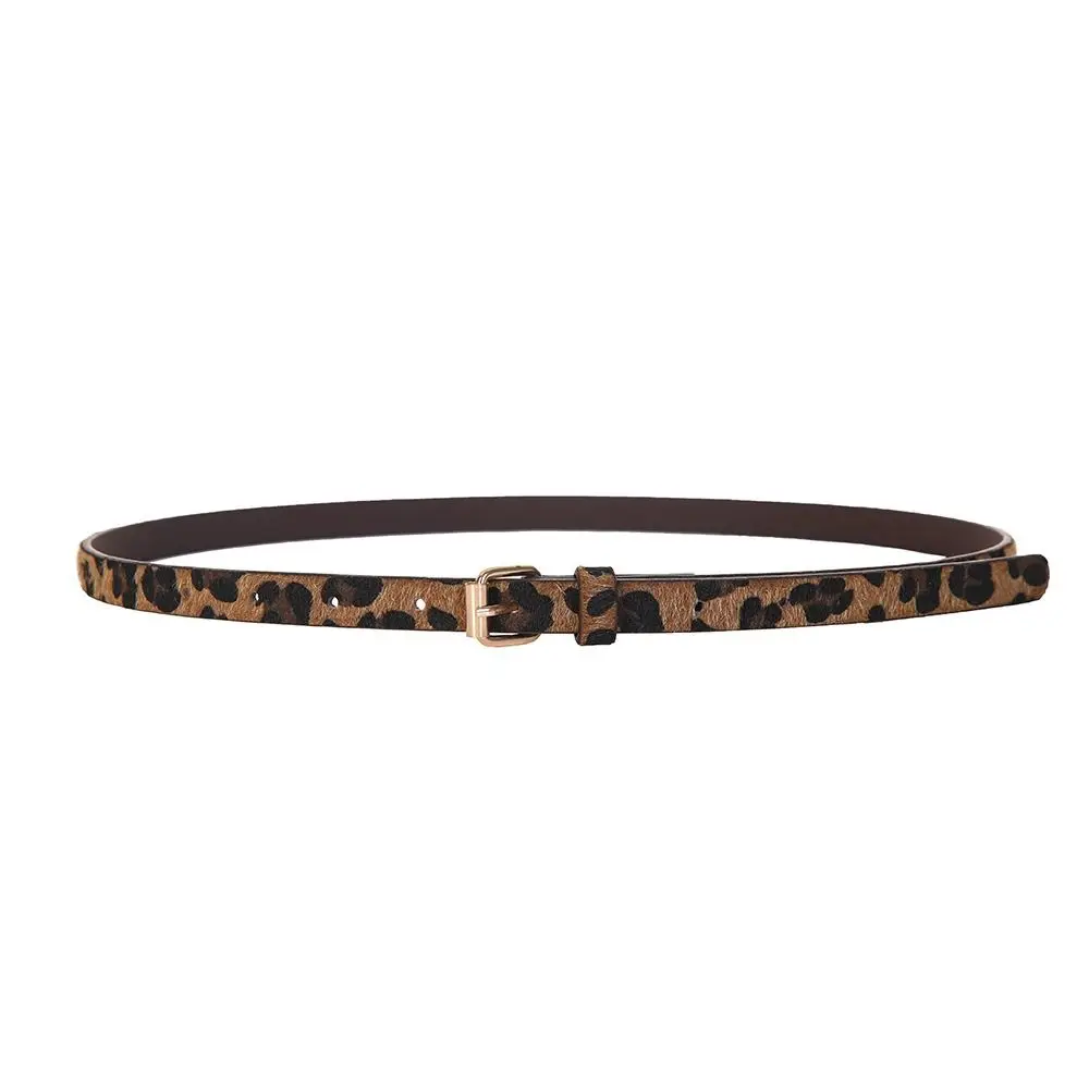 Metal Buckle Leopard Pattern Belt PU Leather Slim Side Thin Waist Belt Trouser Decor Jeans Decor Dress Decoration Students