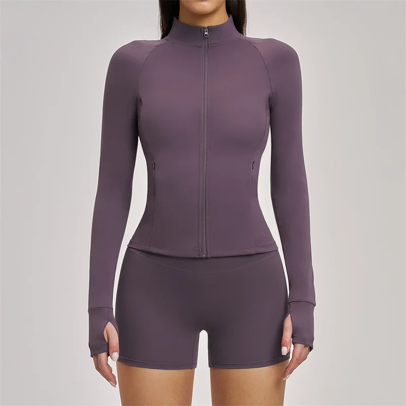 SVEIC 2 Piece Gym Set Yoga Long Sleeve Top Zipper Pockets Fitness High Waisted Shorts Booty Lift Workout Running Women’s Clothes