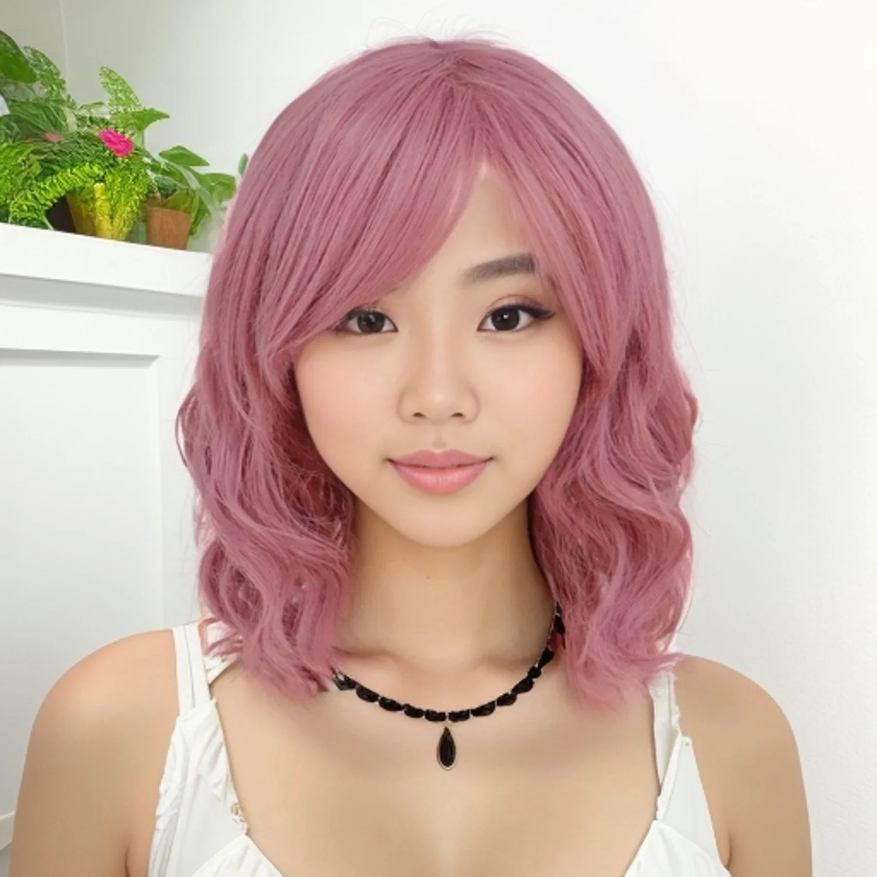 

Pink Wig Cosplay for Women Synthetic Shoulder Length Wig Curly Wave Hairstyles Party Drag Queen Halloween Roleplay Wig Bangs