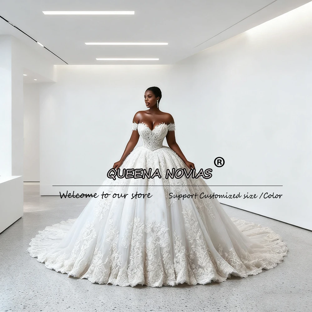 

Luxury Lace Appliques Bridal Gowns Off Shoulder Princess Ball Gown Wedding Dresses Customized Sweetheart Bride Marriage Dress