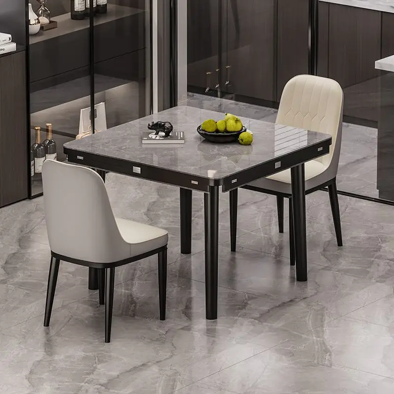 

Square becomes round, Italian rock slab dining table and chair combination, telescopic household, small apartment