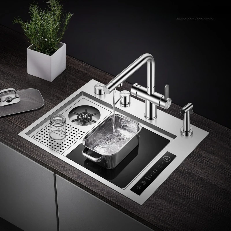 Kitchen fruit and vegetable purification sink sterilization disinfection cup washer under-counter basin invisible single slot