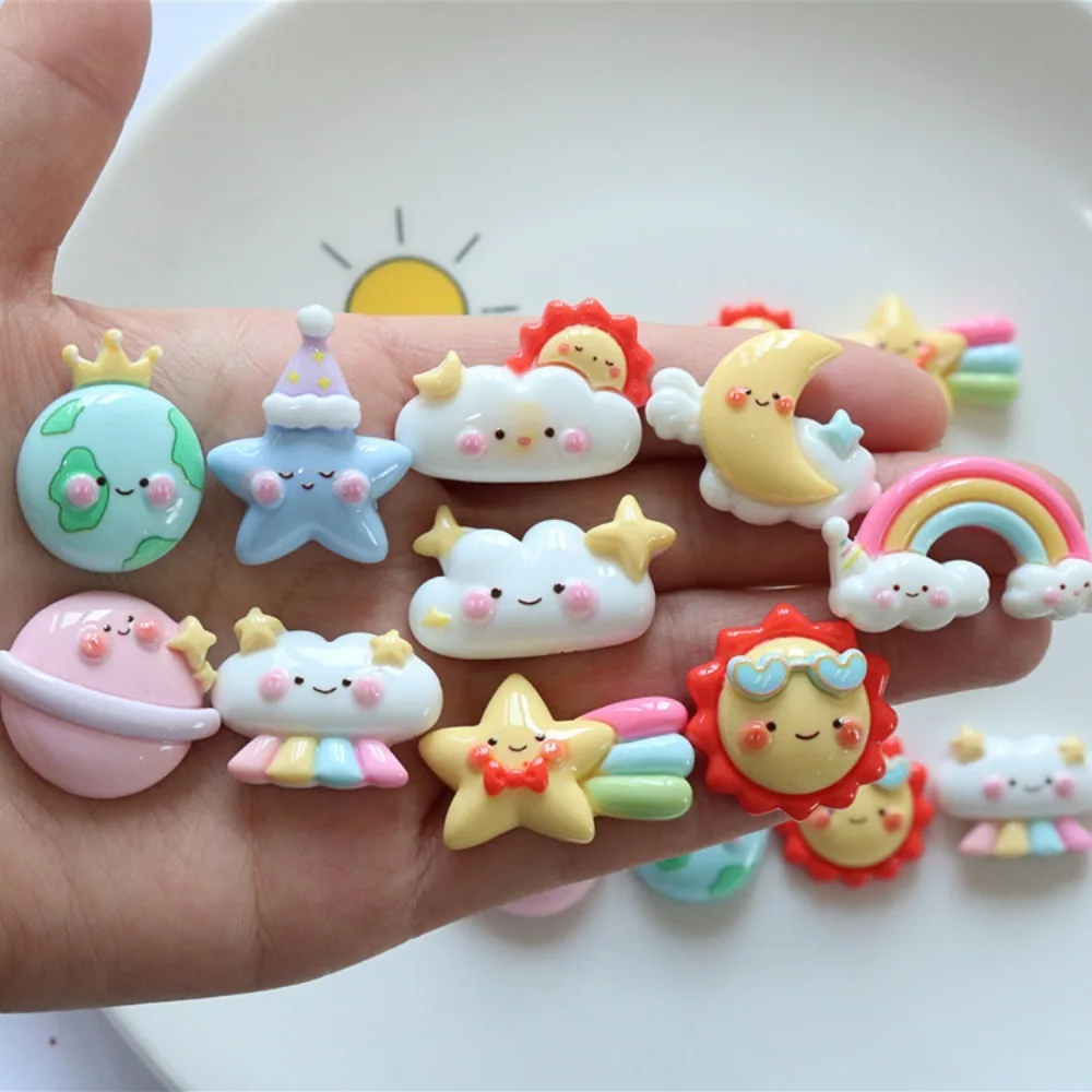 10pcs Mini Kawaii  Moon Star Rainbow  FlatBack Resin Scrapbooking Embellishments Cabochons DIY Party Hair Decoration Accessories