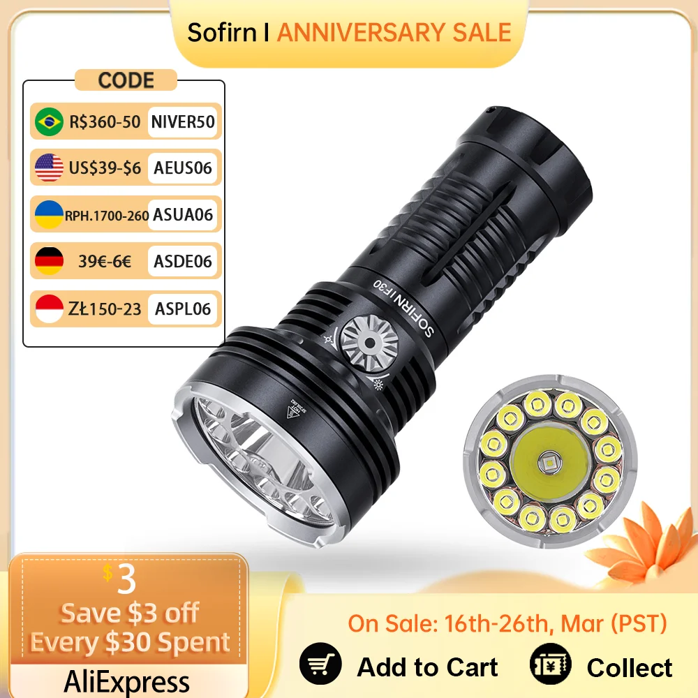 Sofirn IF30 LUMINUS SFT40 LED Flashlight Powerful 12000lm 32650 Battery Lanterna USB C Rechargeable Torch Outdoor Camping Light