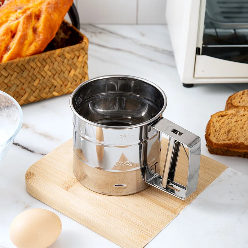 Stainless Steel Flour Sifter For Baking, Powder Sugar Shaker With Hand Press Design, Fine Mesh Flour Sifter Sieve