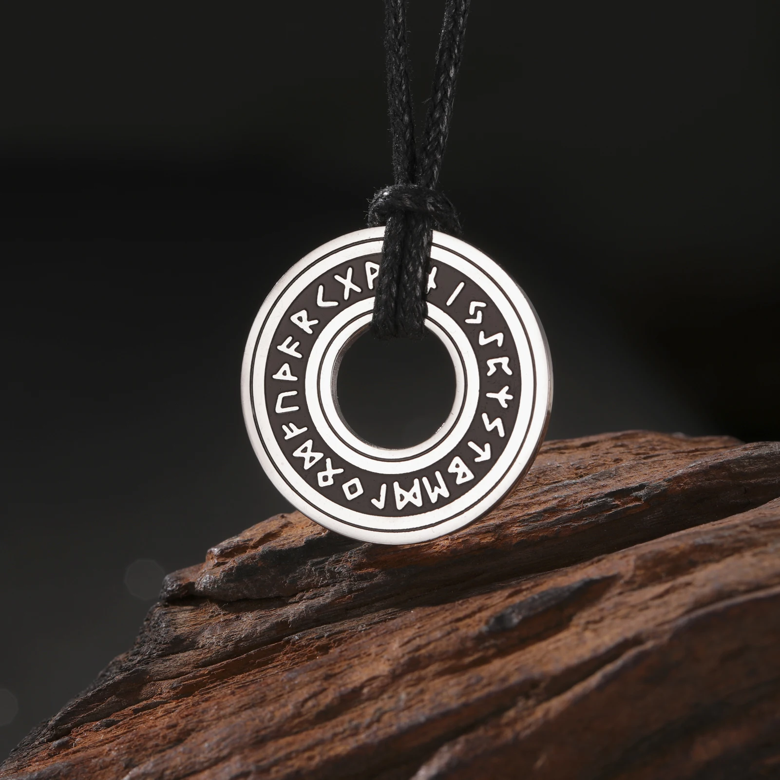 VASSAGO Vintage Norse Viking Runes Necklace Corsair Runic Elder Futhark Ring Circle Talisman Pendant Leather Chain Viking Gift