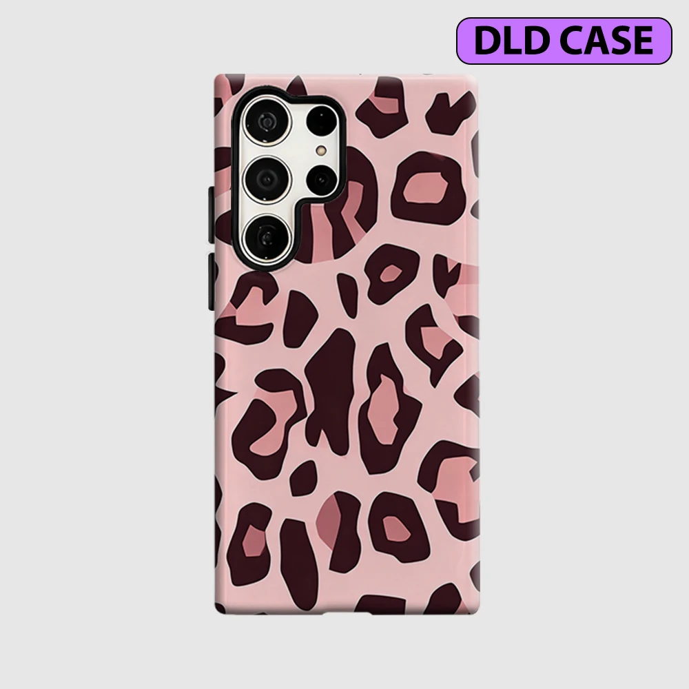 Pink Leopard Phone Case for Samsung Galaxy S26 S25 Ultra S24 S23 Ultra Plus Shockproof Double Layer Tough Back Cover