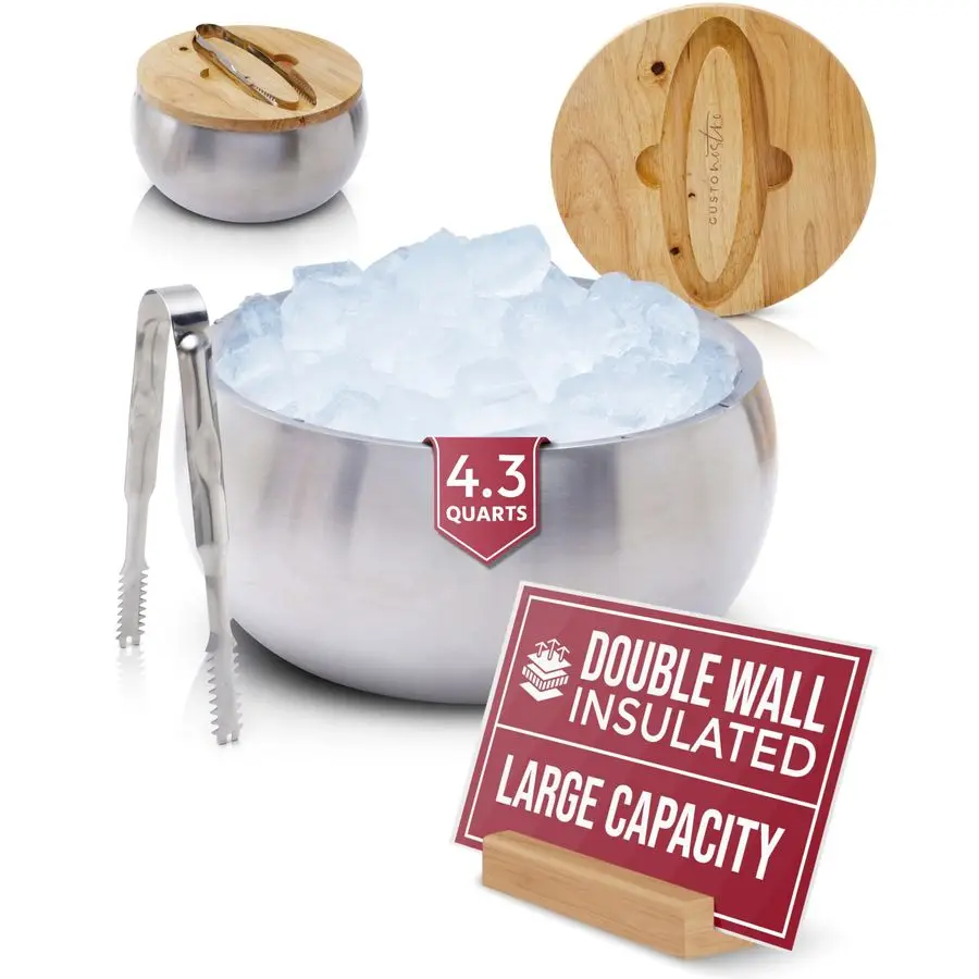 

Nostro 4.1L Insulated Ice Bucket with Lid and Tongs, Double Wall Stainless Steel Ice Bucket Large, BPA Free Ice Bucket for Cockt