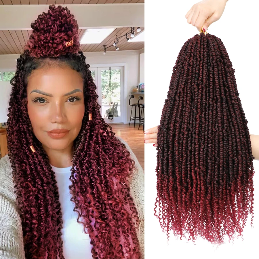 

Synthetic Pre-looped/twisted Passion Twist Hair Ombre Burgundy Crochet Hair For Women Small Curly ends Twisted Braids 14 22 inch