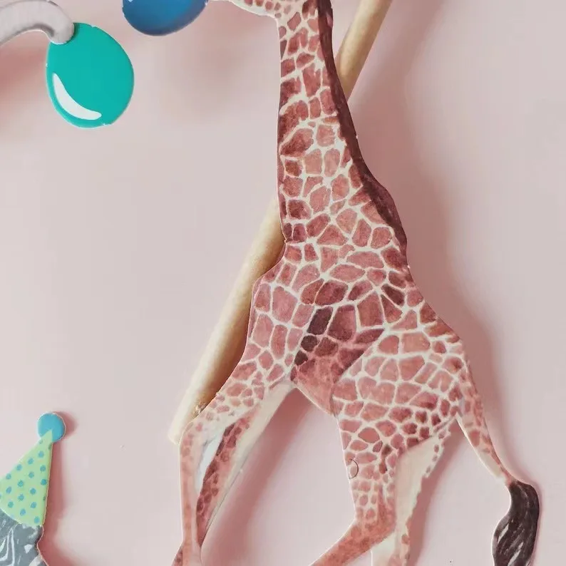 Animal Cake Topper Giraffe Elephant Zebra Happy Birthday Wedding Kids Party Baby Shower Cupcake Decoration Baking Supplies DIY