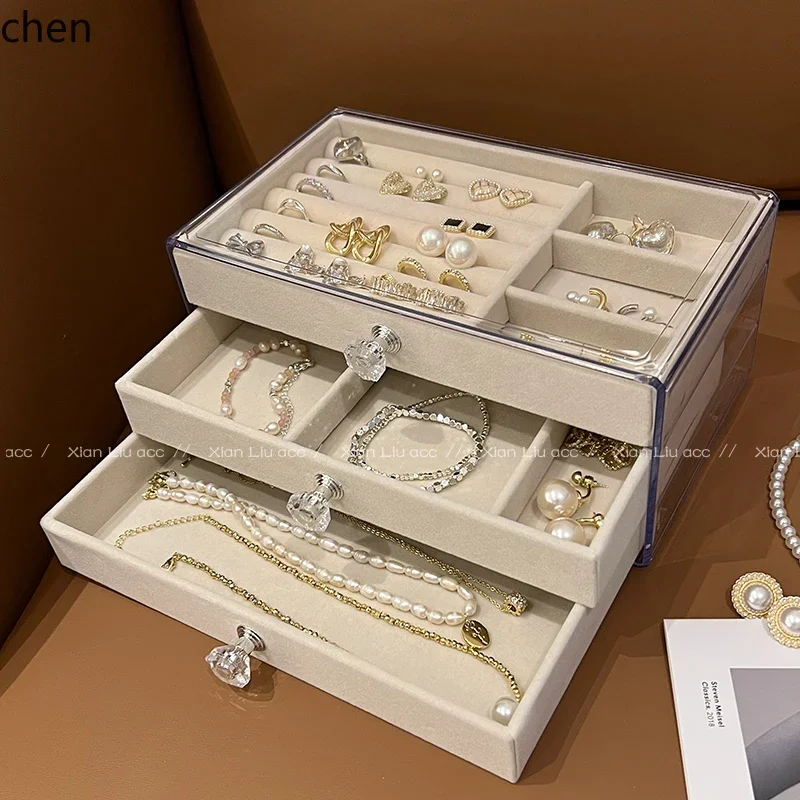 

multi-layer drawer jewelry storage box new high-end anti-oxidation jewelry jewelry box