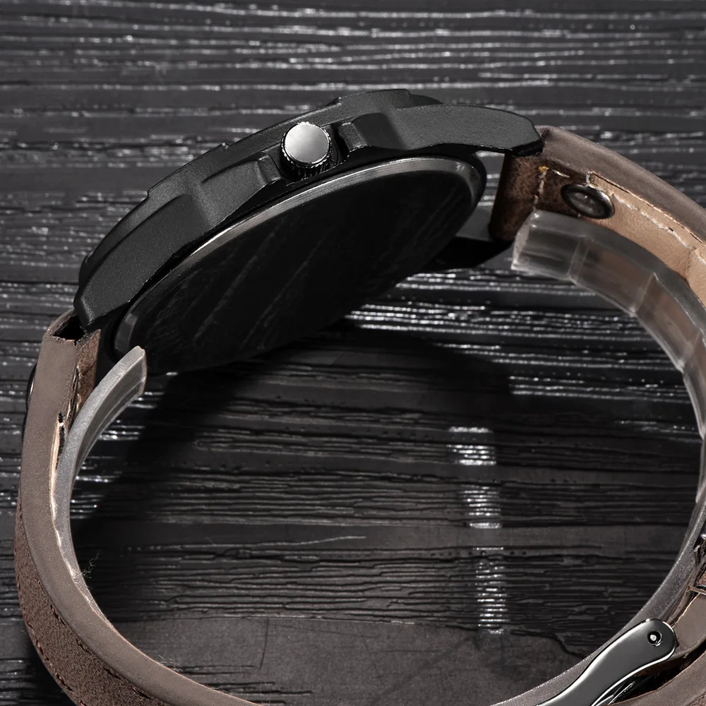 อุทัย CE87 นาฬิกาแฟชั่นผู้ชายสายหนังนาฬิกาวันที่กีฬานาฬิกาควอตซ์นาฬิกาอินเทรนด์นาฬิกาของขวัญสําหรับ Man