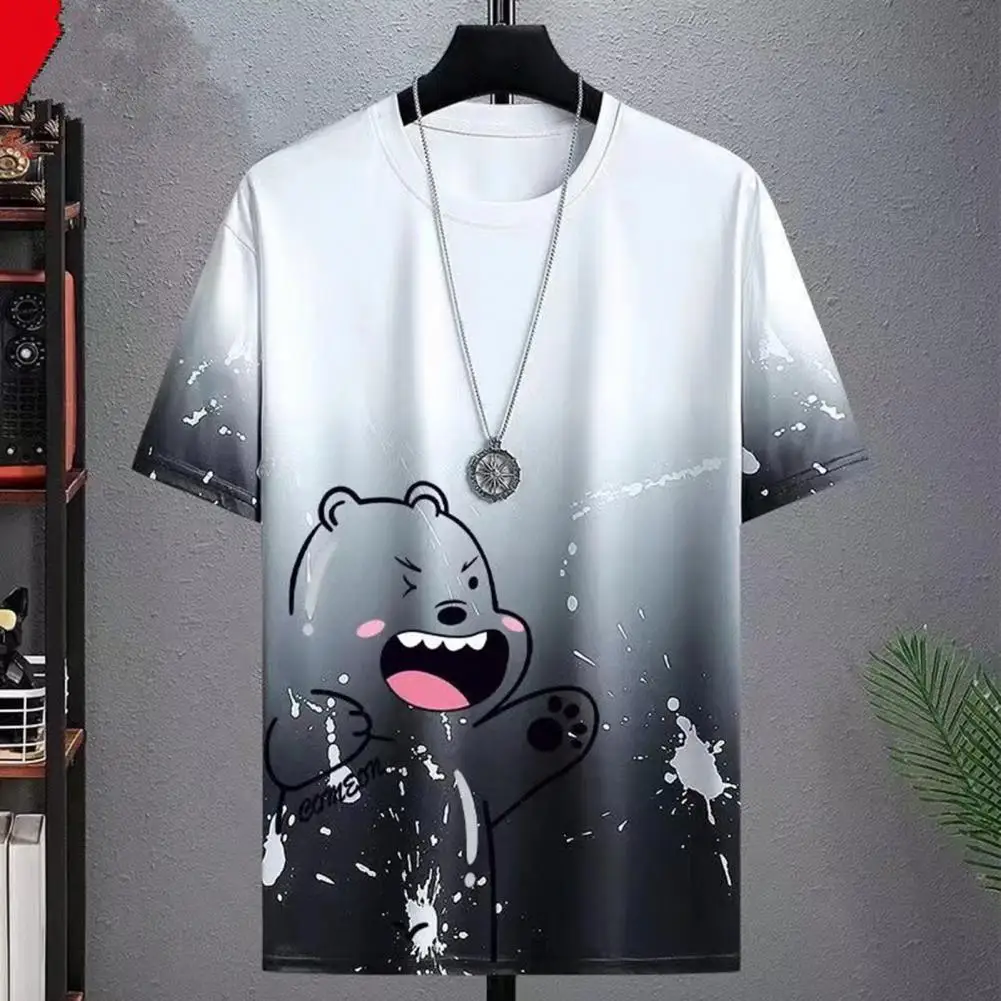 Men Suit Ensemble Men's Bear Print T-shirt Wide Leg Shorts Set for Casual Outfit Quick Drying Sportswear with Elastic Waist