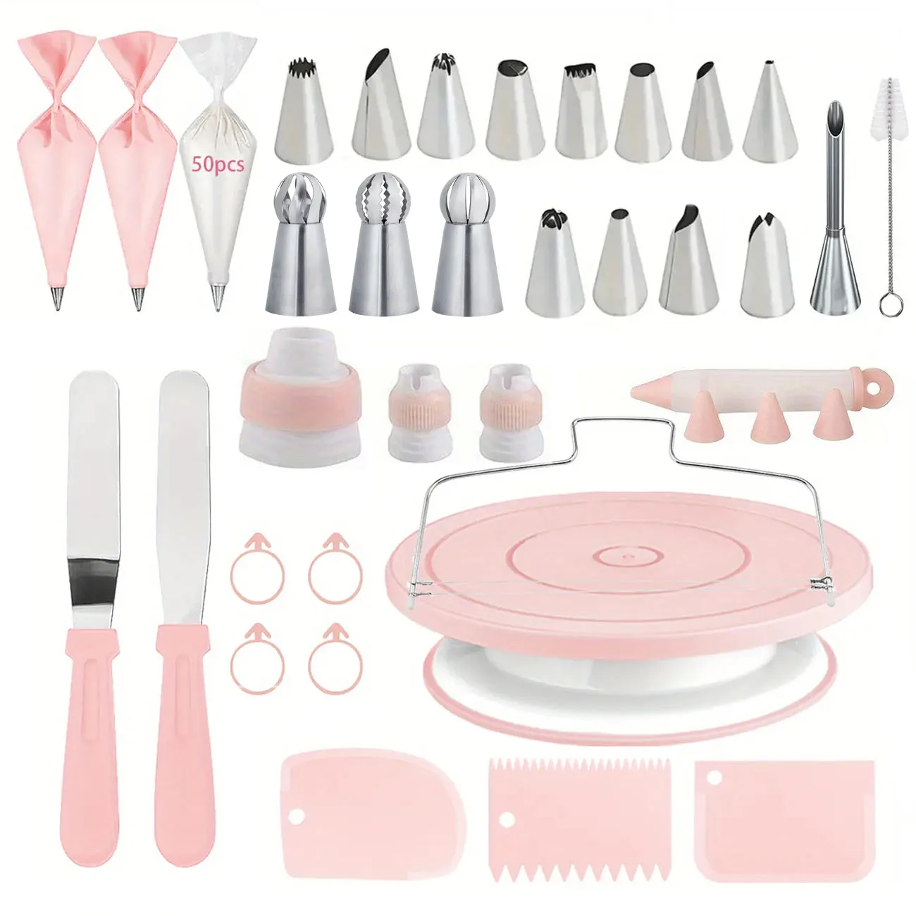 84-teiliges Kuchendekorationsset mit Drehteller und Zubehör – komplette Backwerkzeuge für Anfänger, DIY-Buttercreme, Cupcake-Dekoration