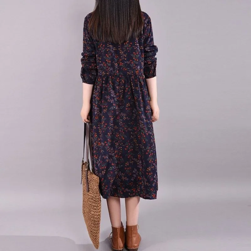 2024 New Spring Autumn Woman Dress Literary Vintage Loose Long Sleeve Vestido De Mujer Robe Dresses