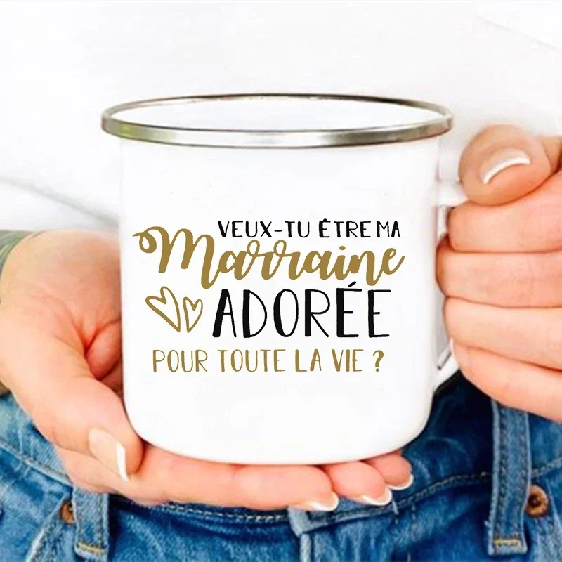 Godmother Request Retro Enamel Mugs Want To Be My Beloved Godmother Coffee Mug Drink Milk Juice Handle Cups Gifts for Marraine