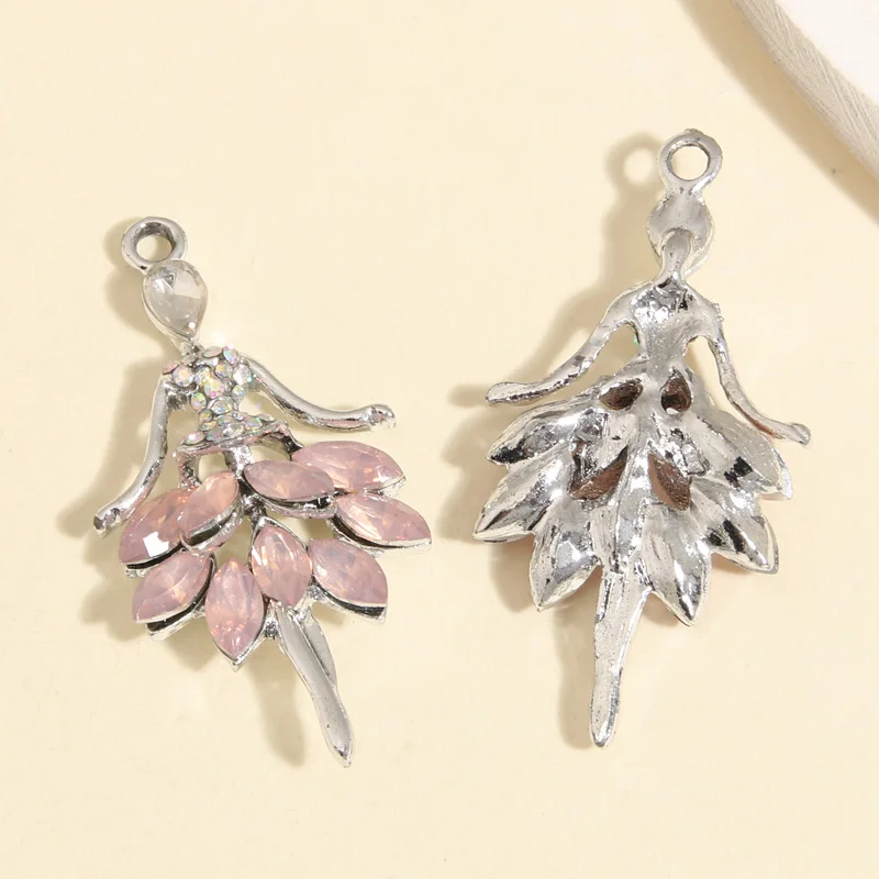 5pcs Silver Color 44x22mm Beautiful Flower Fairy Crystal Charms Enamel Pendant Fit DIY Handmade Jewelry Making Finding Supplies