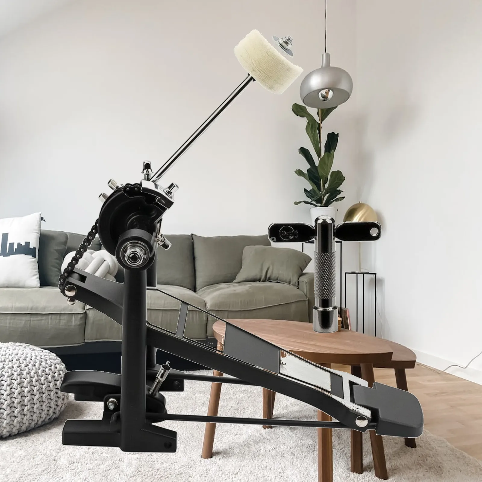 Responsive Chain Driven Drum Pedal Beater for Bass Drum with Adjustable Spring and Tuning Key