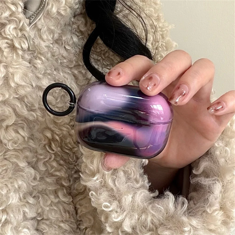 

Korean Cute Purple Black Grandient Earphone Case For Apple Airpods 4 3 2 Pro 3 Cover Silicone Headphone Cases For Airpods Pro2 C
