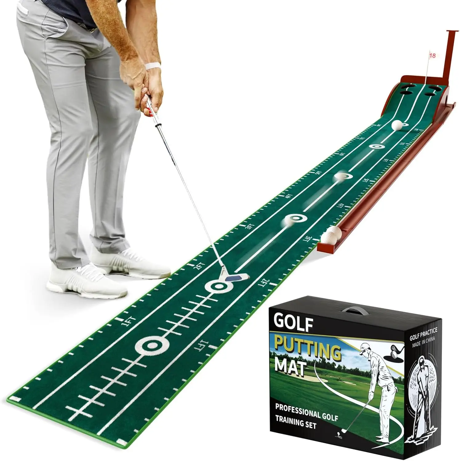 

Putting Mat - Putting Green Indoor with Ball Return, Golf Training Aid Mats Practice Game for Office Home