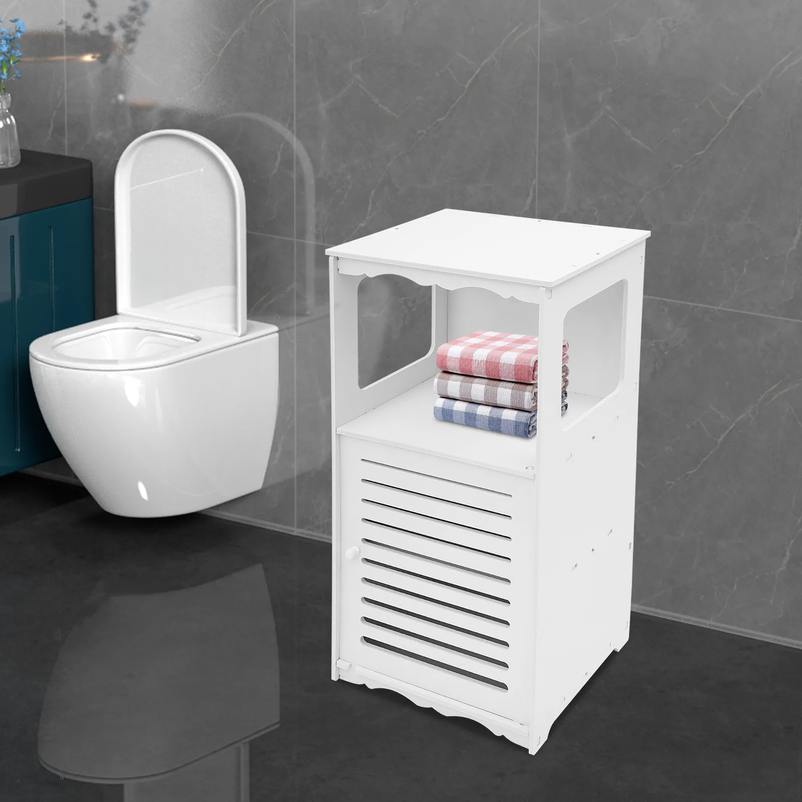 Badezimmer-PVC-Aufbewahrungsschrank, weißer rechteckiger Aufbewahrungsschrank, Eckboden, für Badezimmer, Toilette – Detail 2