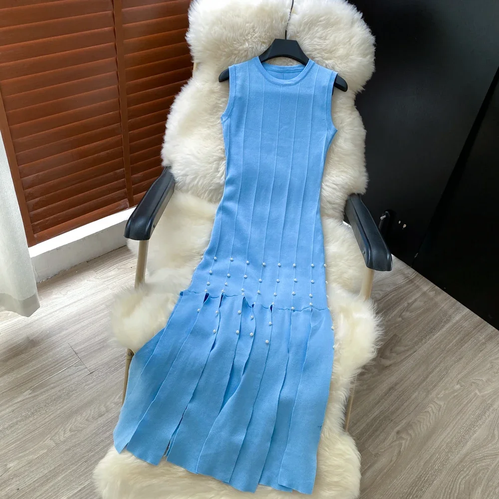 

Шикарные женские винтажные тонкие трикотажные платья с кисточками и бисером, французская уличная летняя элегантная эластичная одежда