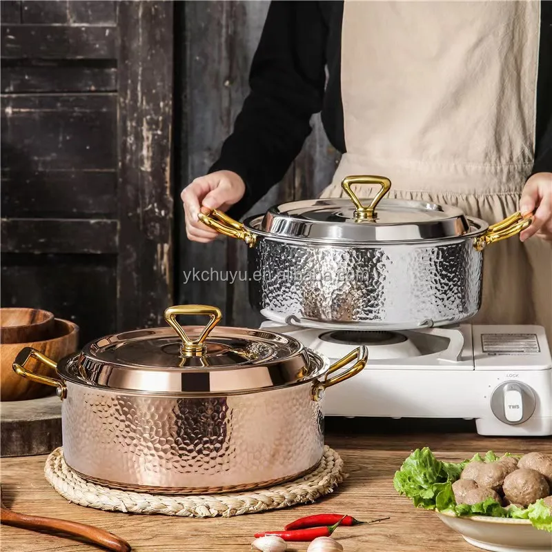 

Hot Pot Hammered Style Stock Luxury High Quality Nonstick Stainless Steel Hot Pot Casserole Set