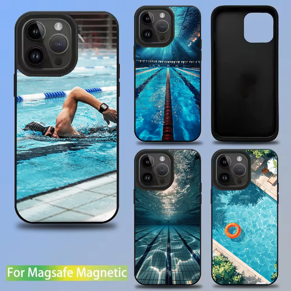 

Swimming Pool Water Phone Case For IPhone 16 15 14 13 12 11 Pro Mini Max Soft Magnetic Cover