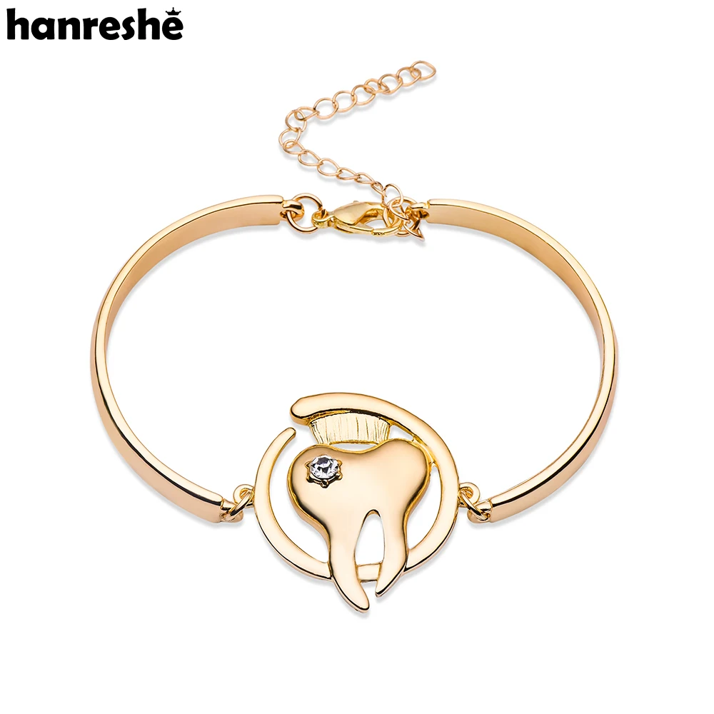 Hanreshe New Luxury Medical Teeth Charm Bangle Exquisite Dental Inlaid Crystal Tooth Pendant Bracelet Dentist Jewelry Gifts