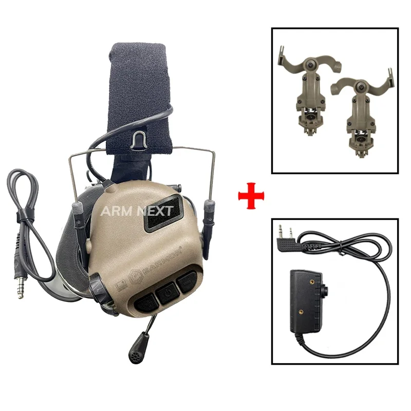 Top m32 mod4 tiro earmuffs tático redução de ruído fone de ouvido com capacete arco ferroviário adaptador com kenwood ptt adaptador novo