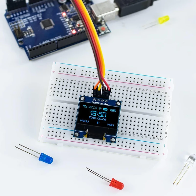 Module d'écran d'affichage OLED 0.96 pouces, 5 pièces, SSD1306 I2C IIC SPI série 128x64 3.3V-5V bleu/bleu jaune/blanc pour Arduino ESP32 ESP8266