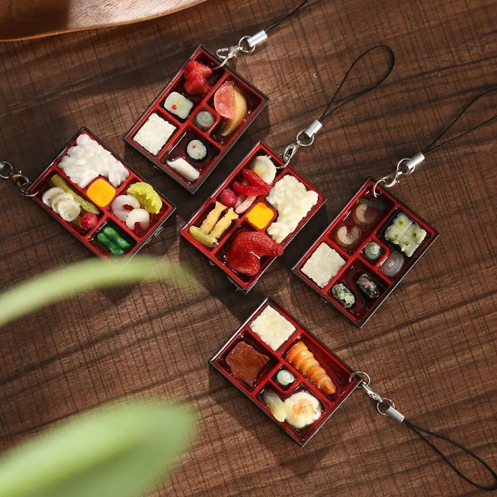 PVC Simulation Food Box Toy Keychain Keyring Scene Model Dollhouse Mini Sushi Keychain Creative Sushi Box Lunch