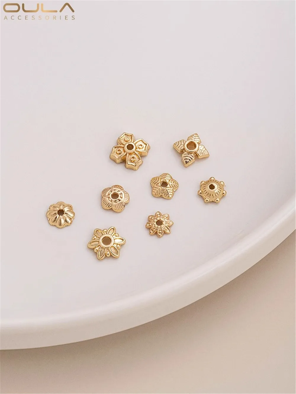 14K Package Gold Flower Bracket Five-petal Flower Sun Flower Four-leaf Clover Flower Bead Bracket Hat Diy Handmade Accessories