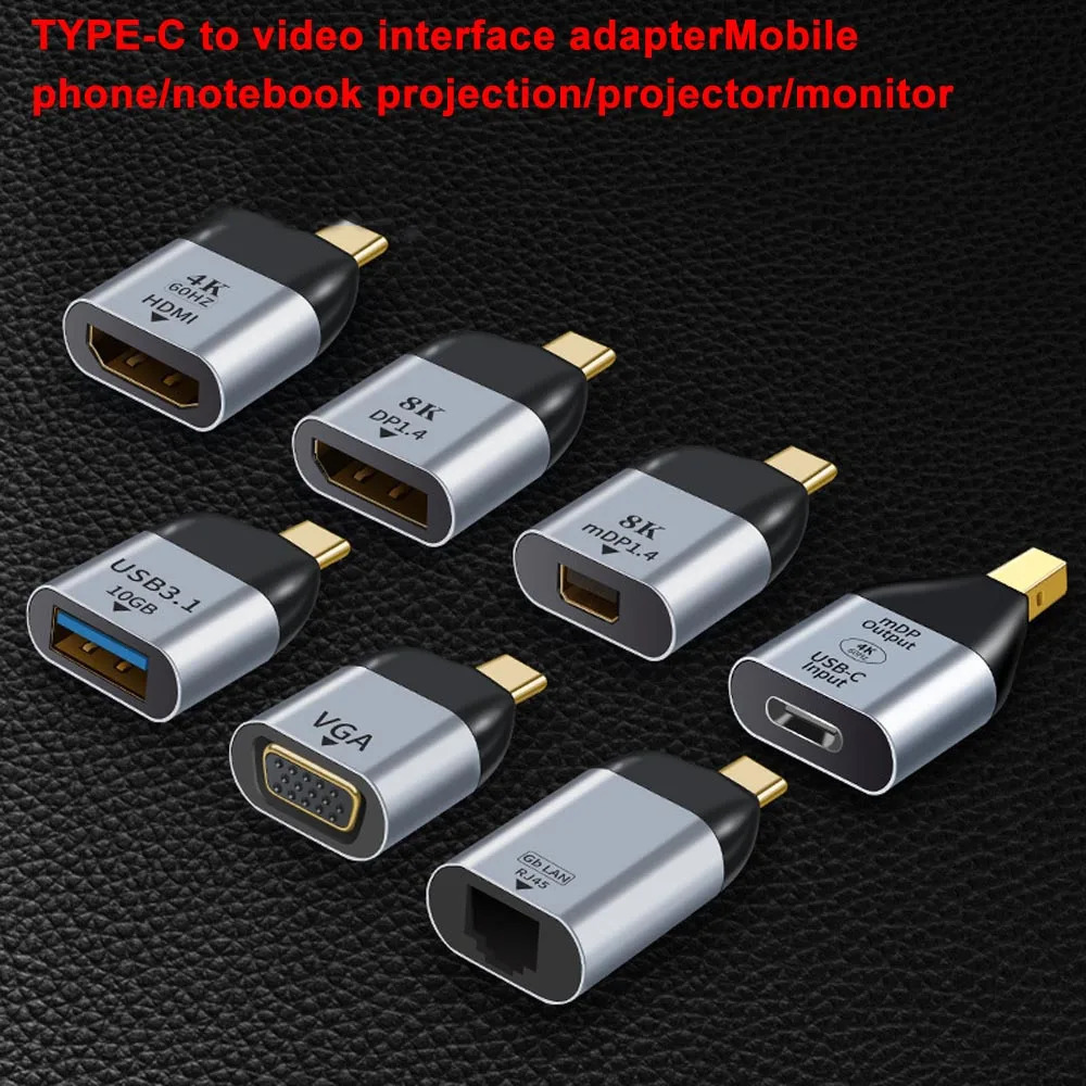 1pcs USB 3.1 Type C to Hdmi to Vga/DP/Gb/mDP Adapter Plug Converter Projection 4K/8k 60Hz USB C male to female HD video