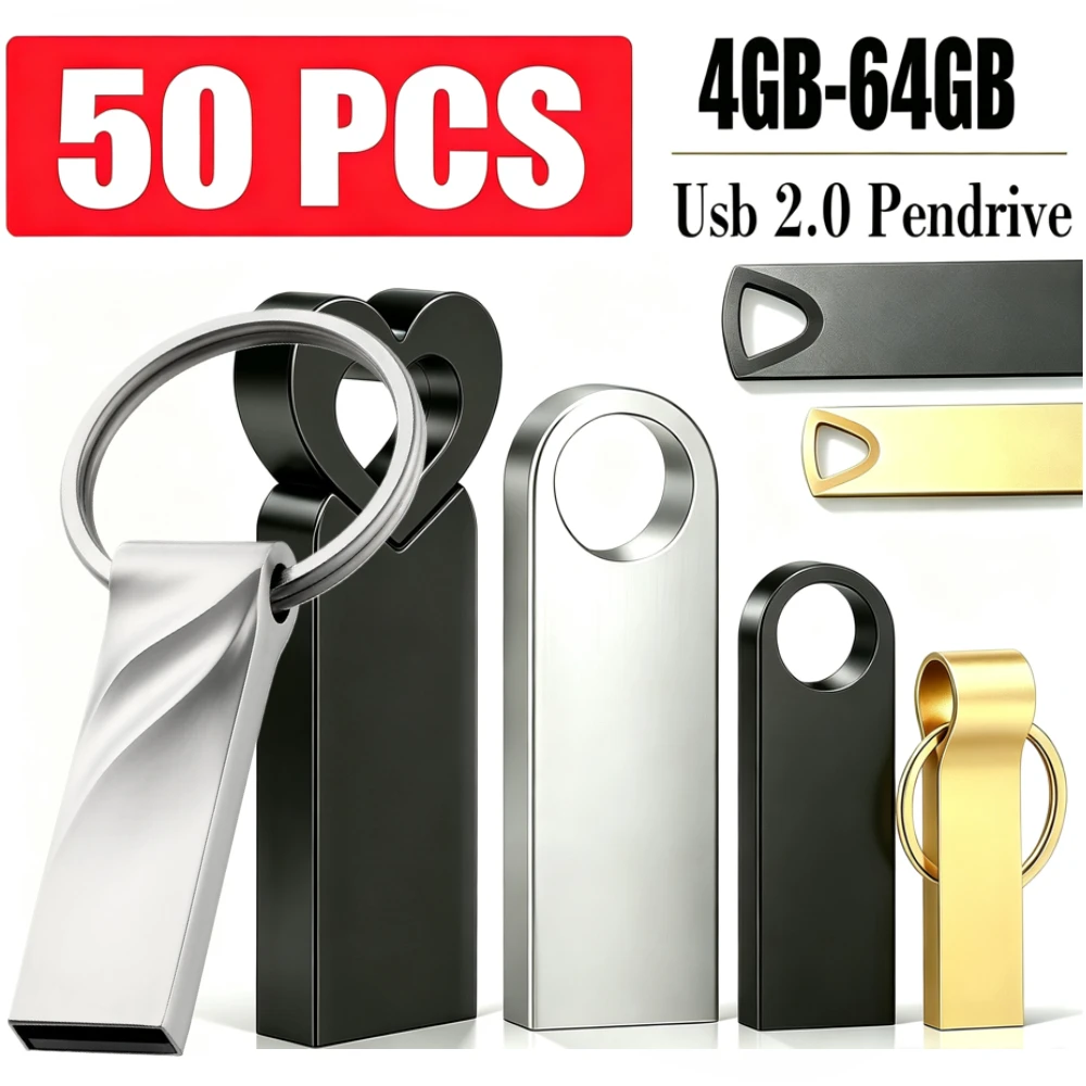50PCS/lot Metal Pen Drive 64GB 128GB Free Custom Logo USB Flash Drive 32GB Flash Disk 16GB 8GB 4GB 2GB 1GB Memory Stick 512MB