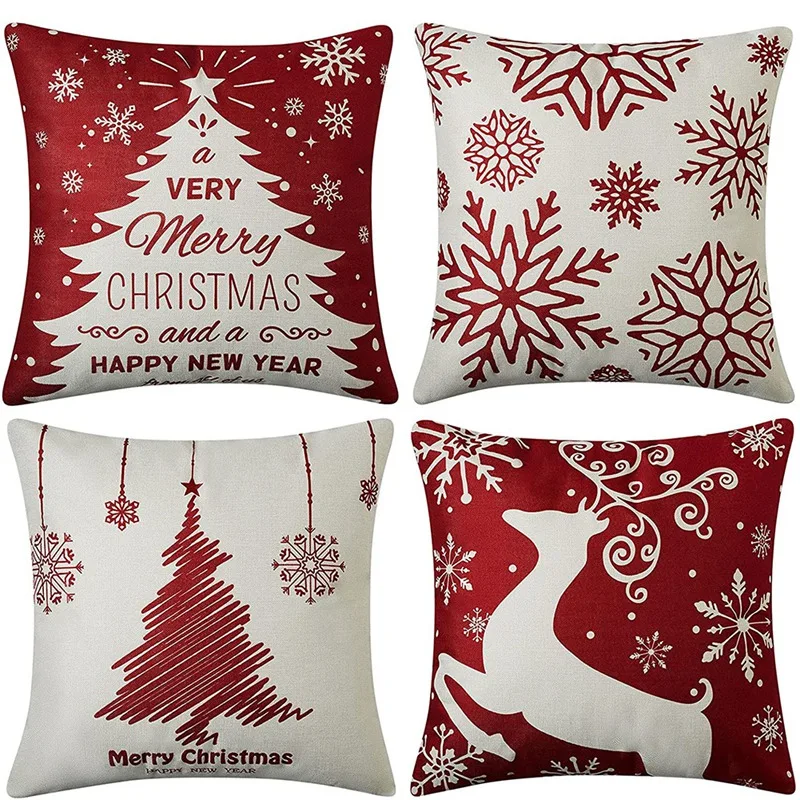 Christmas Pillow Covers 18X18 Set of 4 Farmhouse Christmas Decor for Home Xmas Decorations Throw Cushion Case for Home