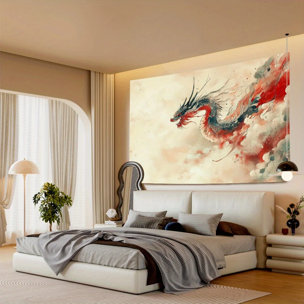1pc Vibrant dragon pattern tapestry, polyester fabric, machine washable, suitable for bedroom and living room decoration