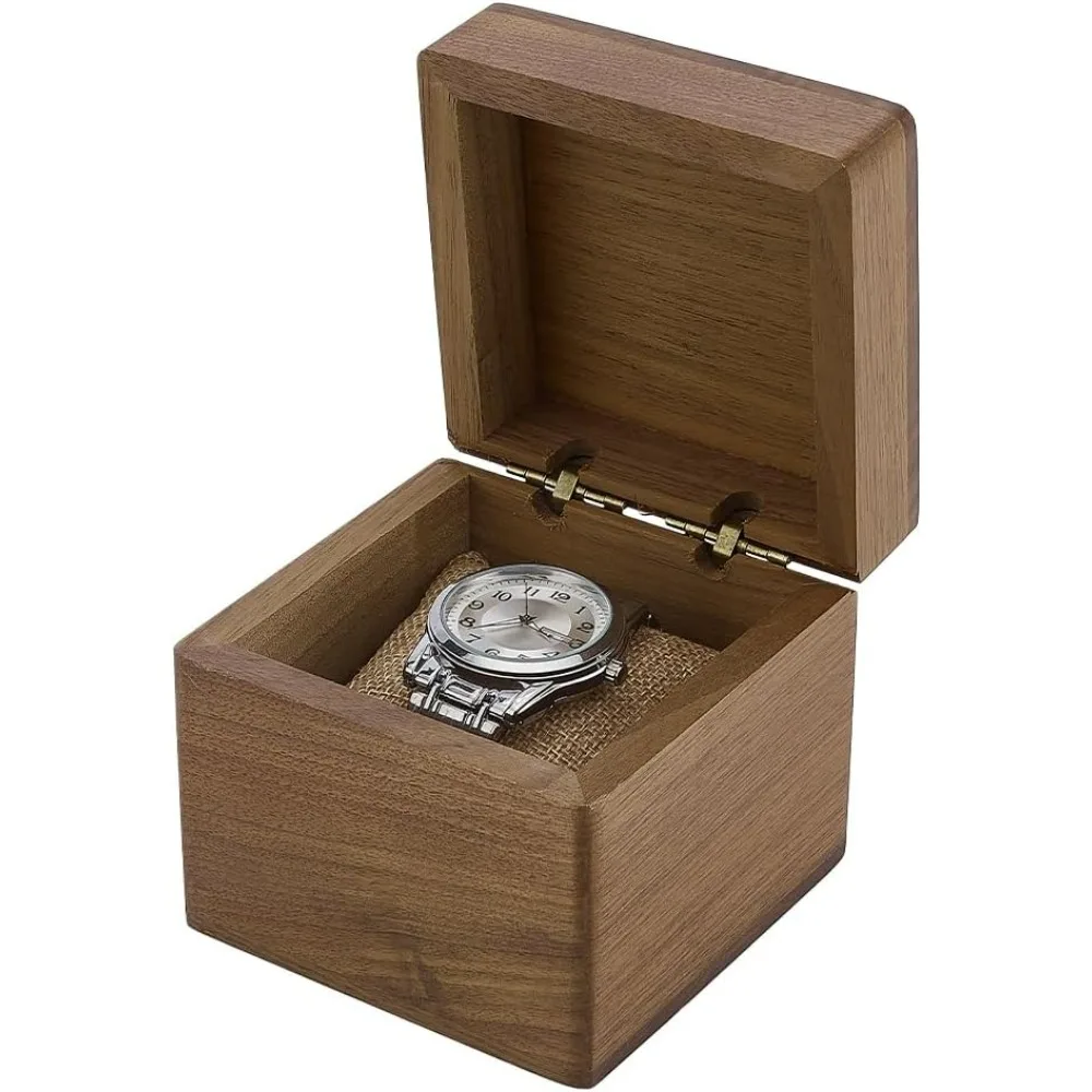 

Walnut Wood Watch Box Single Watch Storage Box Watches Display Case Square Jewelry Gift Box with Pillow for Father's Day