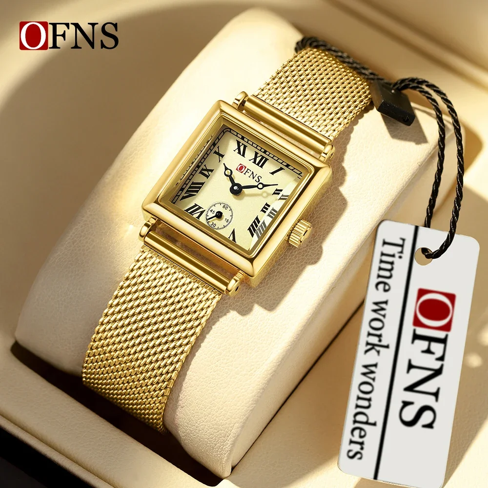 

OFNS 1503 New Quartz Watch Unusual Square dial Fashionable Roman scale Two Pin Half Waterproof Women's Watch 2024