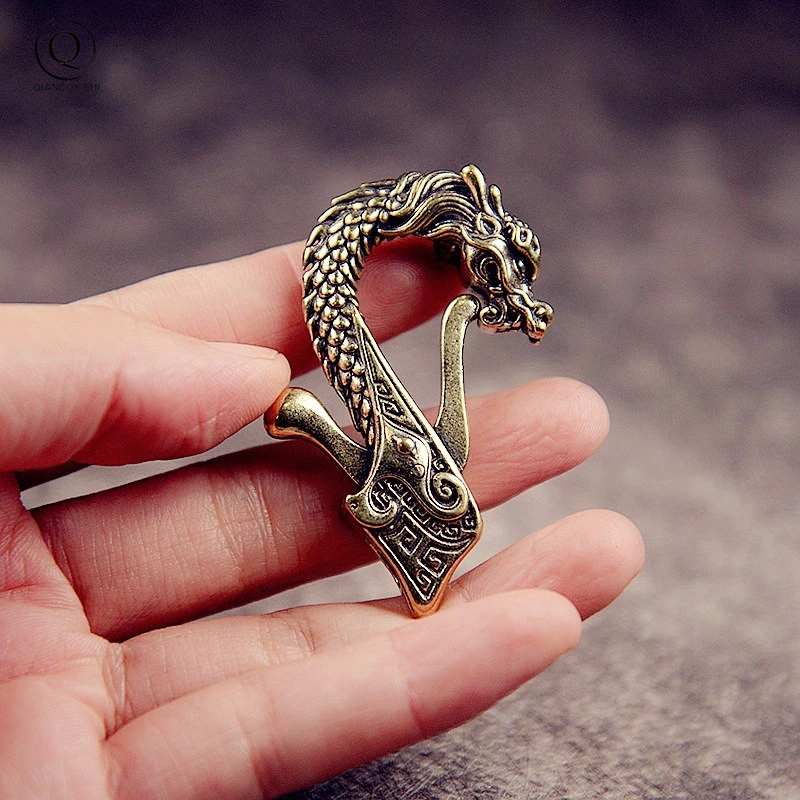 Brass Dragon Head Keychain Antique Craft Key Chains Lobster Clasps Keyring Waist Buckle Copper Vintage Car Key Holder