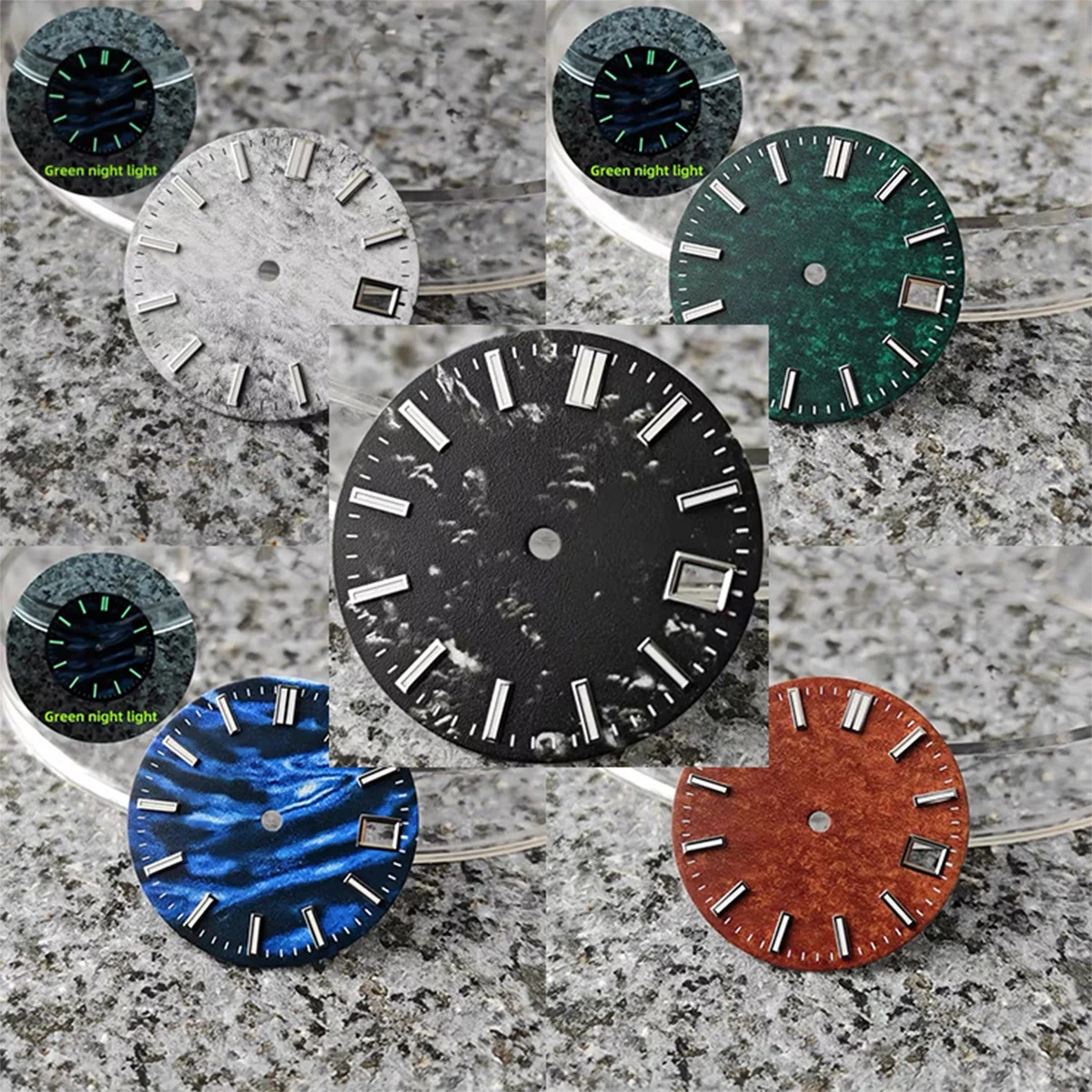28.5mm Wave Texture Watch Dial Green Luminous Index No Logo Dial for NH35 Mechanical Watch DIY