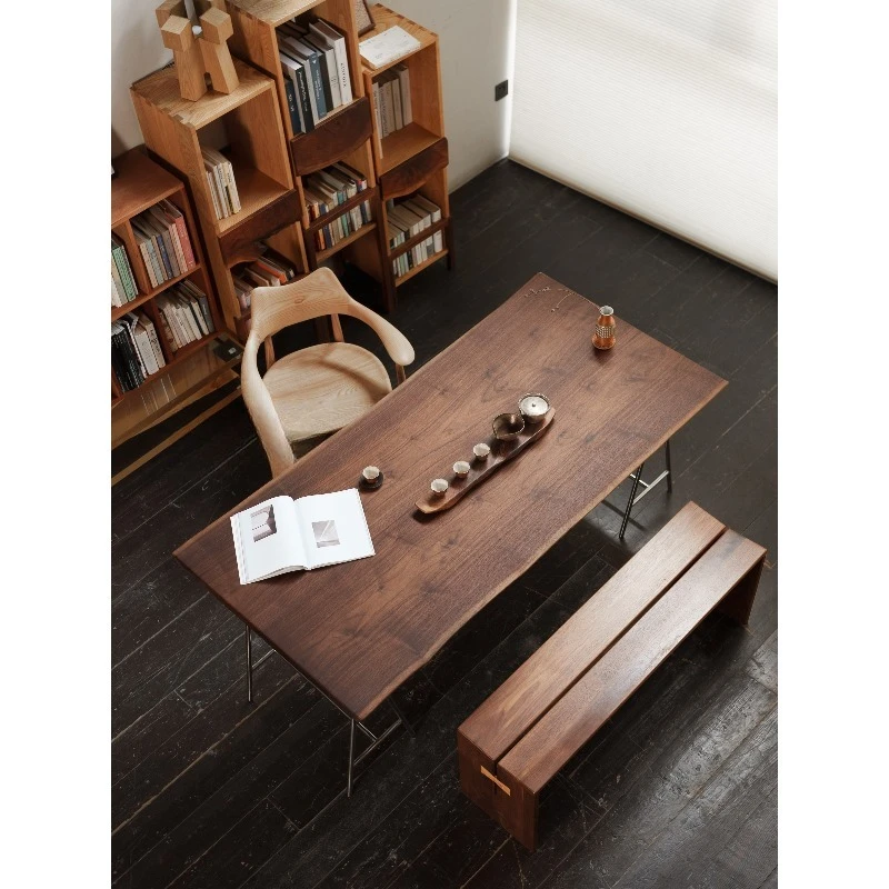 North American black walnut solid wood tenon and mortise long table horizontal hall log solid wood large board dining table