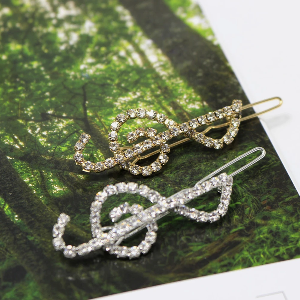 

2 Pcs Note Accessories Rhinestone Barrette Clips for Women Hair Jewelry Girls Thick Hair Styling Wedding Party