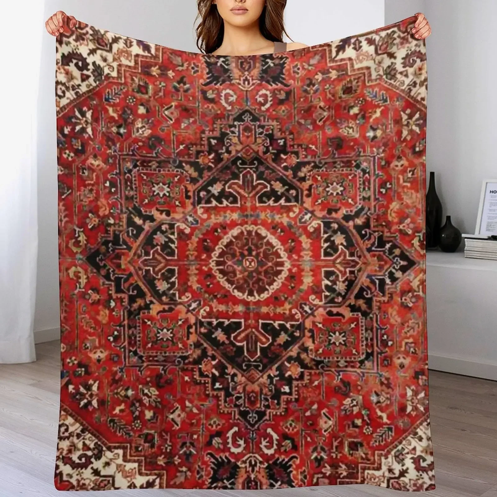 Heriz Antique Vintage Boho Persian Carpet Print Throw Blanket Multi-Purpose Blankets For Sofas Blankets