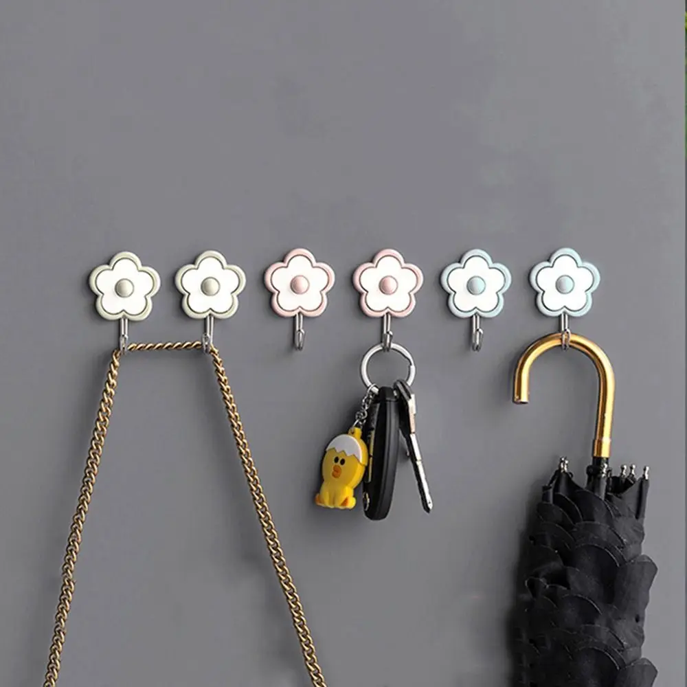 3Pcs Creative Plastic Cute Flower Utility Hooks Wall-Mounted Self Adhesive Key Holder Waterproof Hanging Wall Hangers Dorm